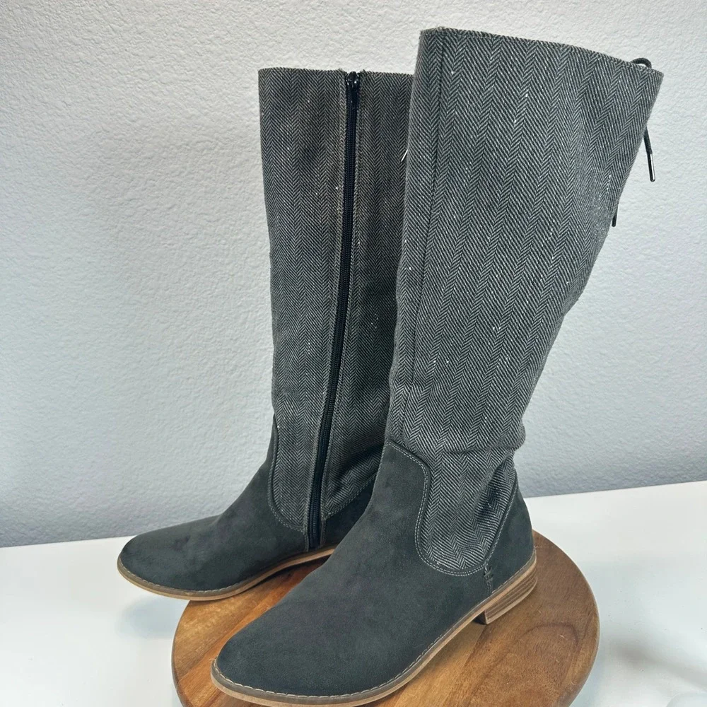Rocket Dog Moore Coast Herringbone Tall Riding Boots Grey‎ Faux Suede Womens 10